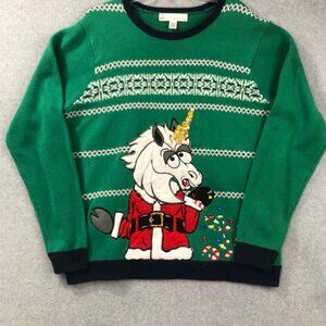 Ugly Christmas Unicorn Size XL Santa Sweater Party Sequin Horn Candy Design 3D